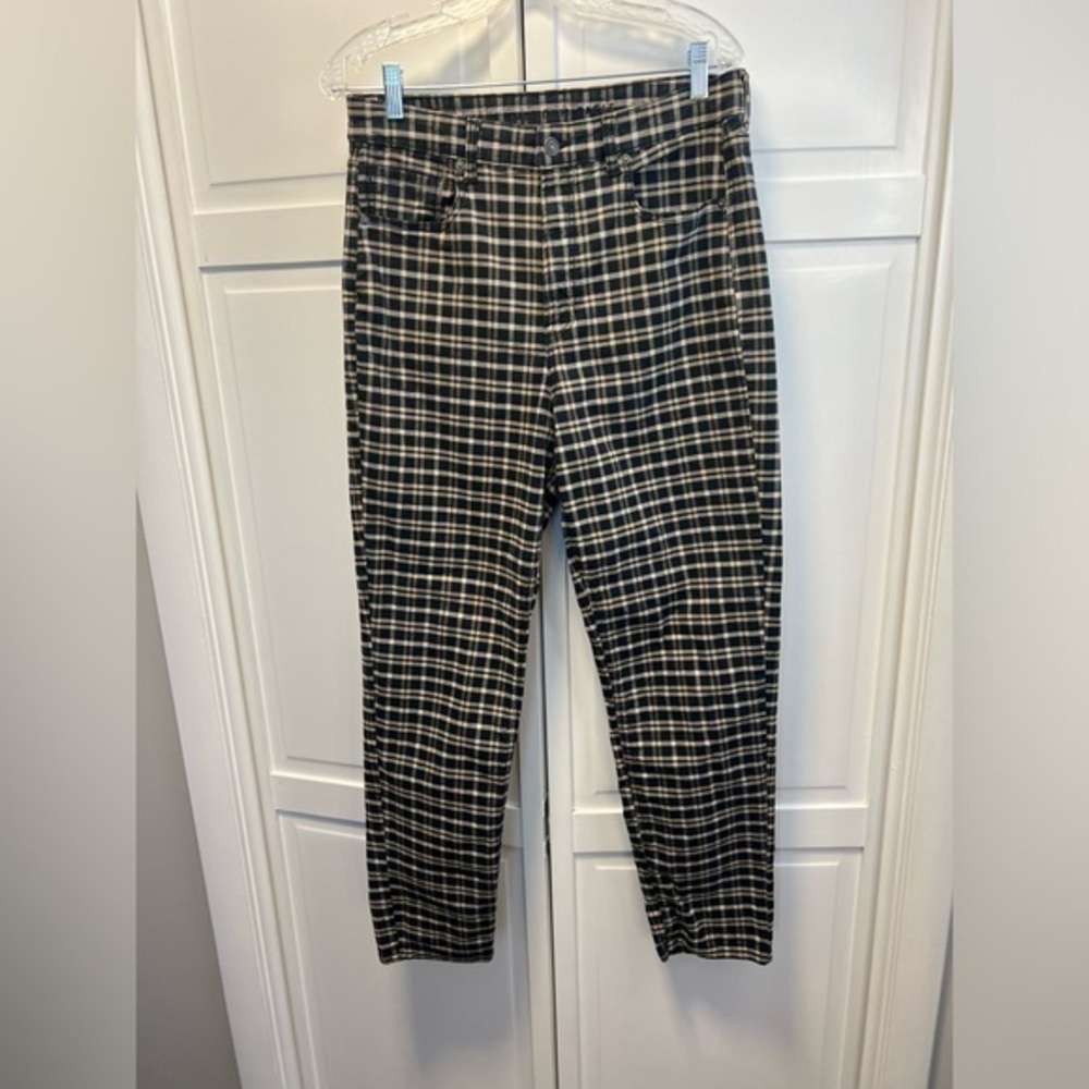 American Eagle Stretch Plaid High Waisted Mom Jeans Size Women’s 12 Long